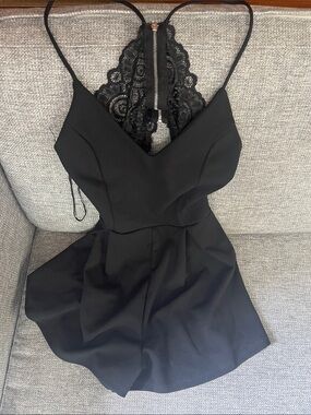 Mind Code Black Lace-Back Romper